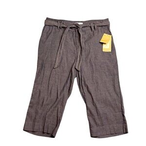 Coldwater Creek Belted Natural waist Linen & Cotton Crop Pant Dark Brown 10P NWT